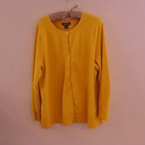 Lands’ End Cotton‑Blend Knit Sweater with Stretch Marigold 2X